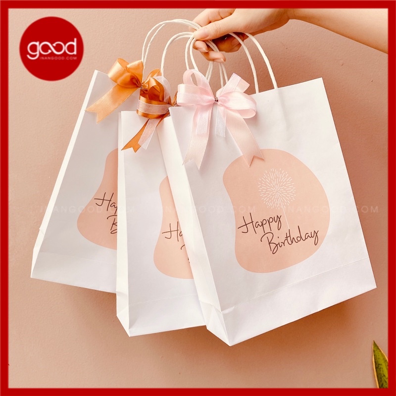 20 túi giấy kraft đựng quà tặng chúc mừng sinh nhật ngang 19 cao 25 hông 7 cm tặng kèm nơ lụa