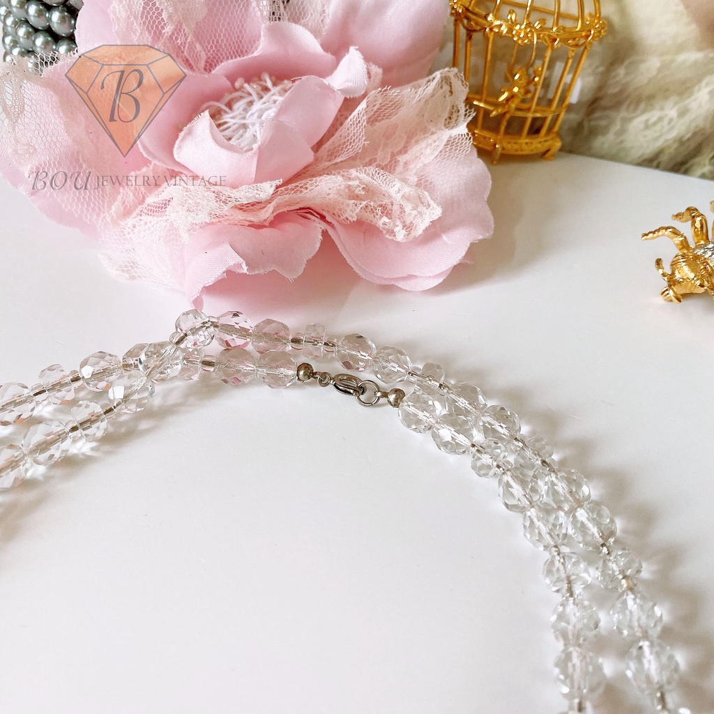 VÒNG CỔ PHA LÊ MÀU TRẮNG SECONDHAND NHẬT BẢN BOU JEWELRY VINTAGE MÃ VC161