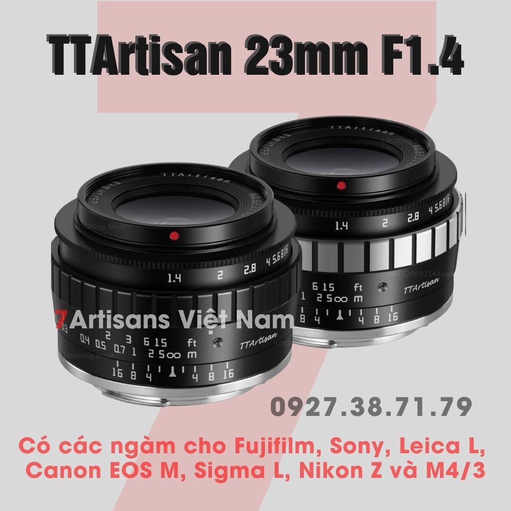 (CÓ SẴN) Ống kính TTArtisan 23mm F1.4 góc rộng đa dụng khẩu lớn cho Fujfilm, Sony, Canon EOS M, Nikon Z, Leica L và M4/3