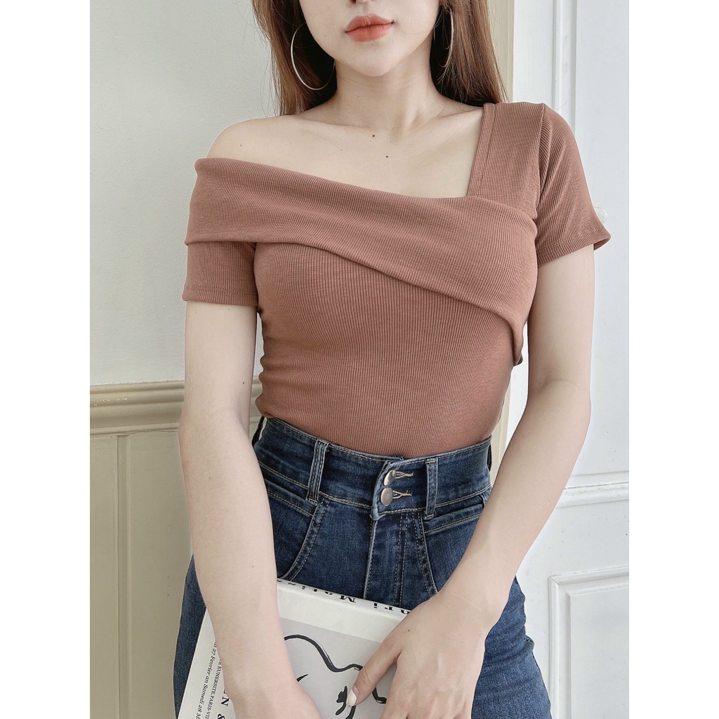 Áo thun nữ cộc tay lệch vai, áo kiểu nữ ngắn tay full bảng màu hot hè