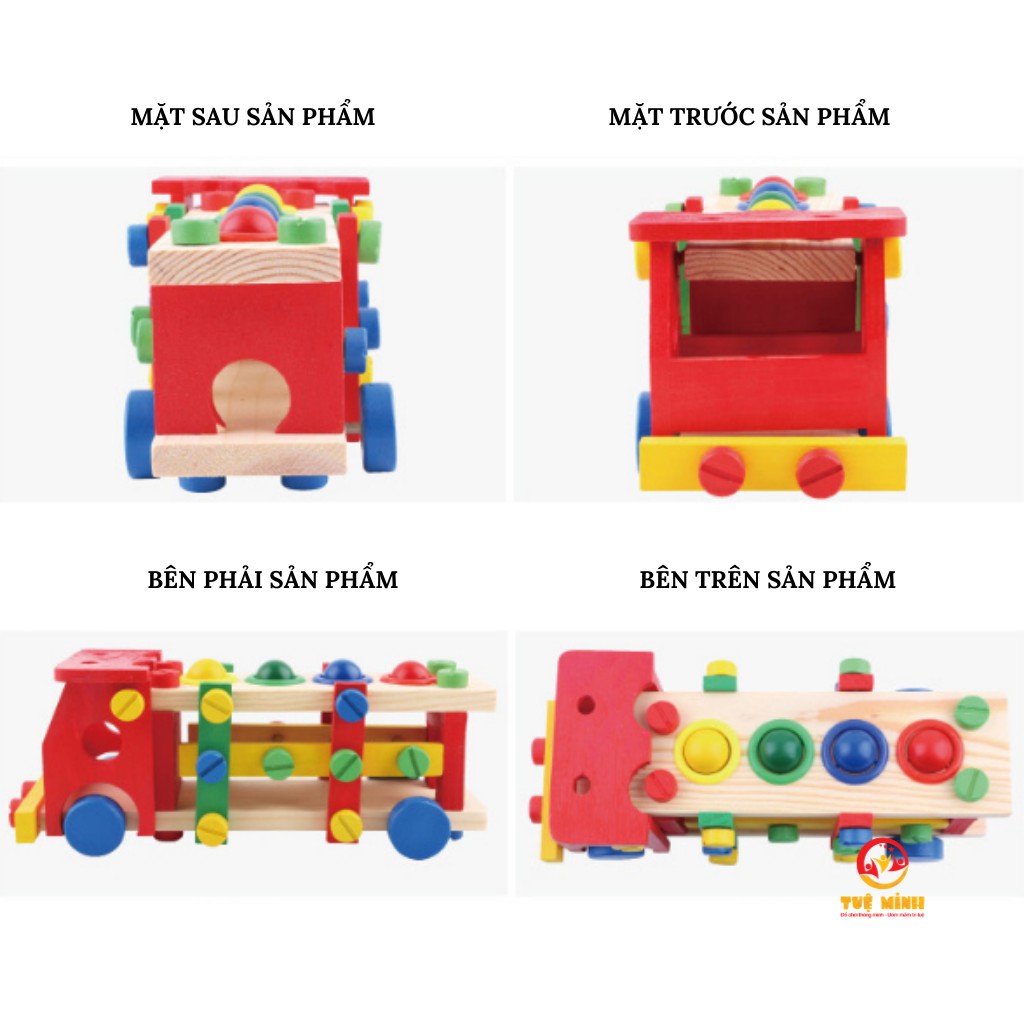 Bộ Lắp Ráp Xe Tải Gỗ Kèm Đập Bóng Tuệ Minh Cho Bé Học Màu Sắc Và Tập Làm Kỹ Sư