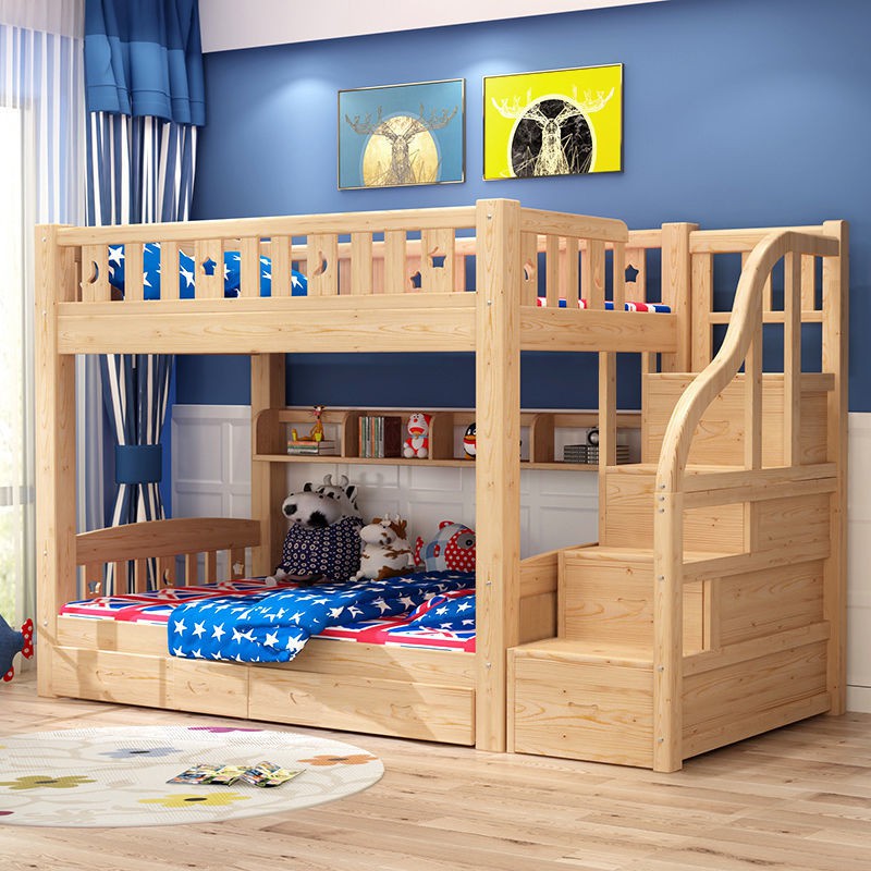 Tất cả các loại giường cao thấp bằng gỗ nguyên khối, tầng trẻ em, ký túc xá nhân viên, tầng, người lớn, gỗ, mẹ con