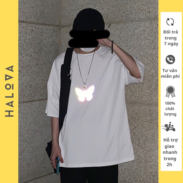 Áo thun form rộng tay lỡ unisex nam nữ dạ quang bướm HALOVA AU5