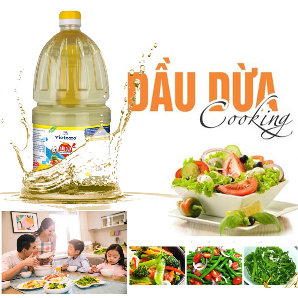 Sỉ 1 thùng ( 6 chai) Dầu dừa tinh luyện (cooking oil) Vietcoco 2 lít/chai