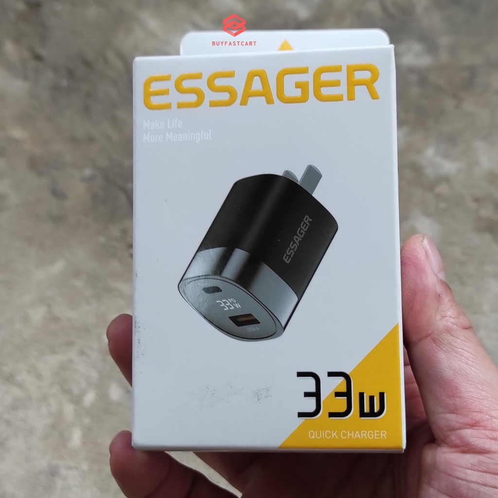 Củ sạc nhanh 2 cổng Essager 33W 3.6A dùng cho mọi dòng điện thoại có đèn Led hiển thị (màu đen và trắng) - Hàng chính hã