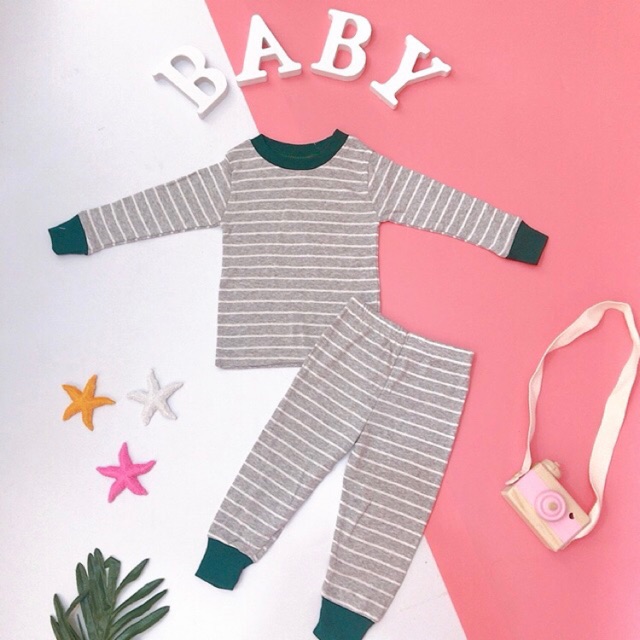 Bộ cotton dài tay kẻ cho bé trai bé gái