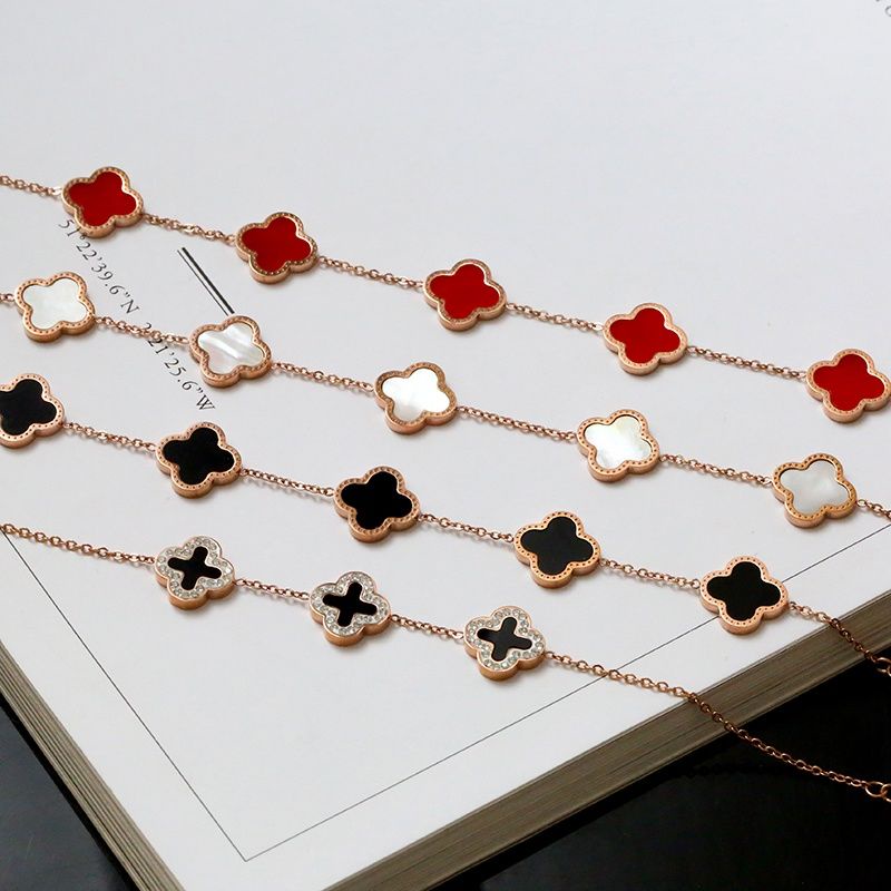 Vòng Tay Thép Titan Không Phai Màu Vàng Hình Cỏ Bốn Lá Đính Hạt Ngọc Trai Phong Cách Âu Mỹ Thời Trang Cho Nữ PX6K