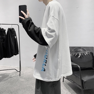Áo Thun Tay Dài Giả 2 Lớp Dáng Rộng Phong Cách Hip Hop Hồng Kông Cá Tính Cho Nam