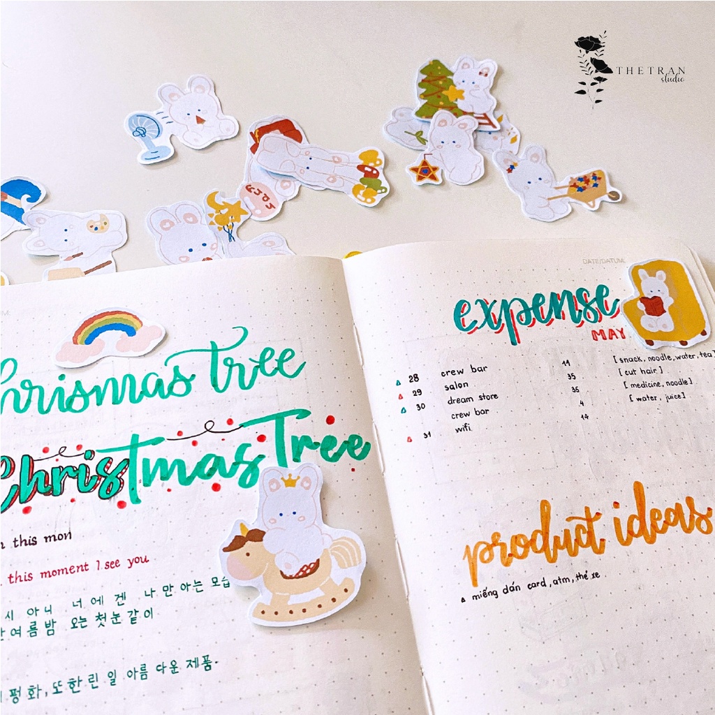 Bộ 15 sticker cute chú thỏ đáng yêu trang trí sổ tay / little bunny sticker pack / thetranstudio