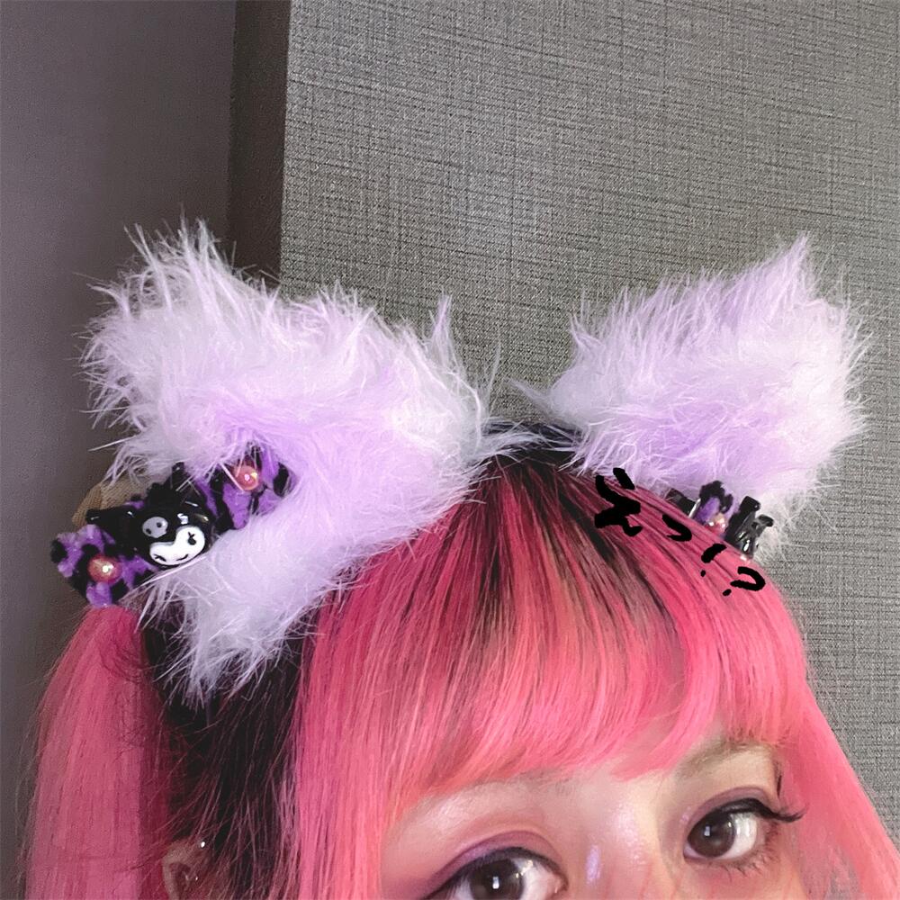 Băng Đô Hình Tai Mèo Lông Xù Màu gradient Tím Phong Cách Harajuku Cá Tính Làm Đạo Cụ Chụp Ảnh