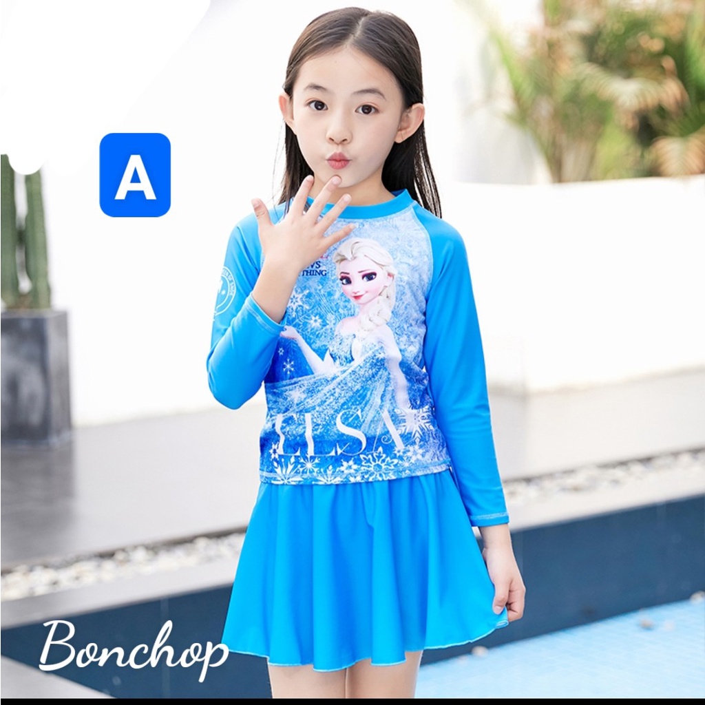 Bộ Bơi Bé Gái Áo Dài Tay và Chân Váy sẵn quần đùi bơi bên trong -Trang 25 kids-SM03