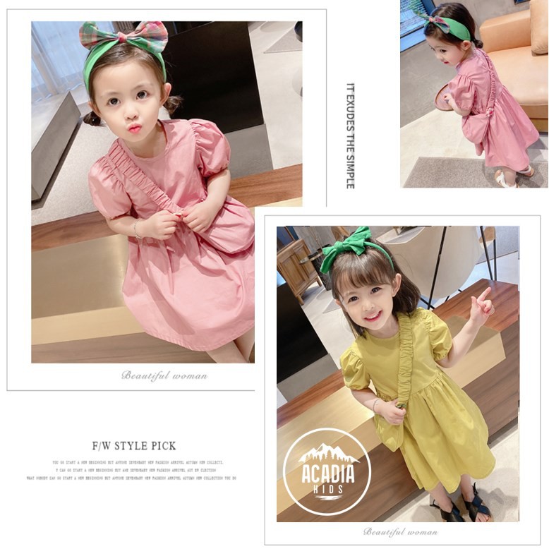 Acadia.kids AMARY Set Đầm Tay Ngắn Màu Trơn Đơn Giản Cao Cấp Thoải Mái Bán Chạy Nhất Trang Trọng Mát Mẻ Giảm Rơi
