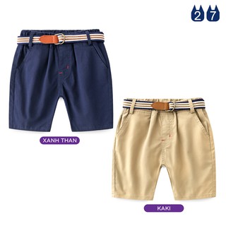 Quần KAKI bé trai WELLKIDS quần short kaki cho bé họa tiết đai lưng hàng xuất Âu Mỹ