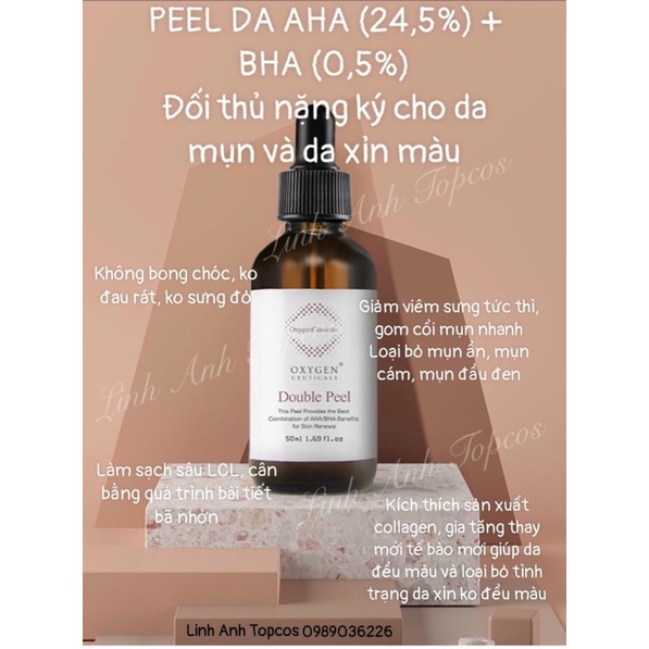 PEEL OXYGEN FACE VÀ BODY THAY DA SINH HỌC KHÔNG BONG AHA VÀ BHA DƯỢC MỸ PHẨM OXYGEN CHAI 50ml