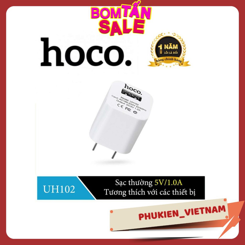 Củ sạc  Hoco UH102 ✓ Chính Hãng Cao Cấp ✓ Cốc Sạc hỗ trợ sạc nhanh 5V / 1A 🔥 Cho mọi loại điện thoại iPhone iPad 🔥