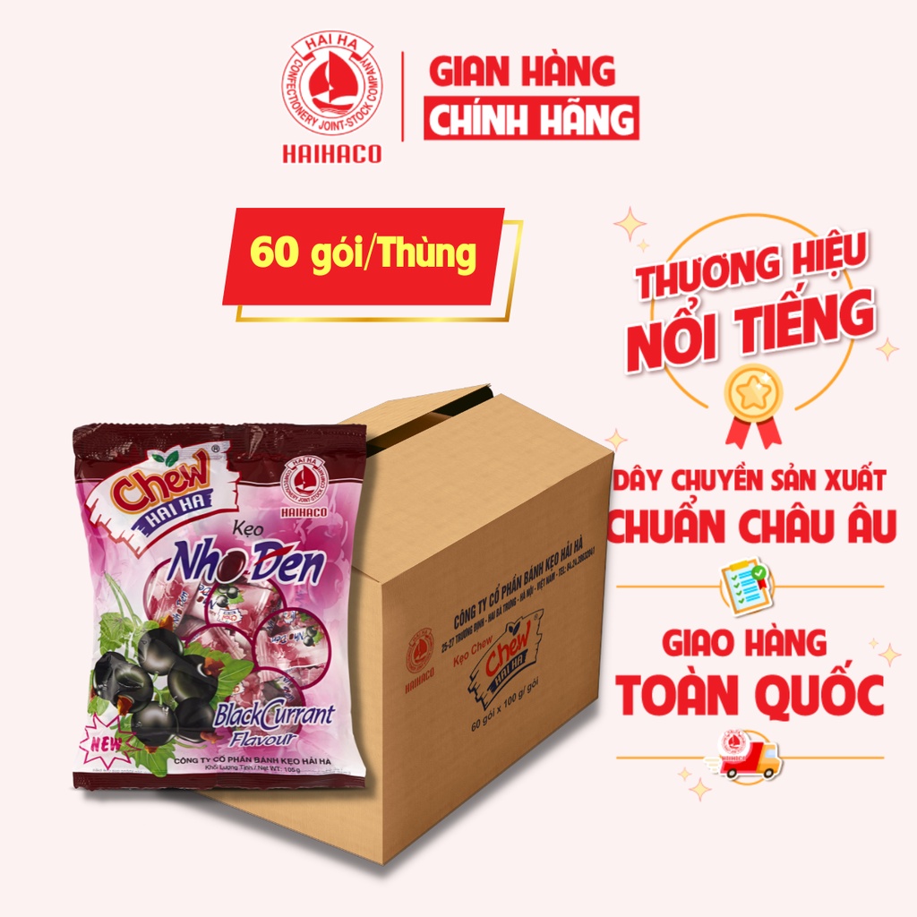 [THÙNG GIÁ SỈ] Kẹo Chew Nho đen Hải Hà Túi 100g - 60 Túi/Thùng