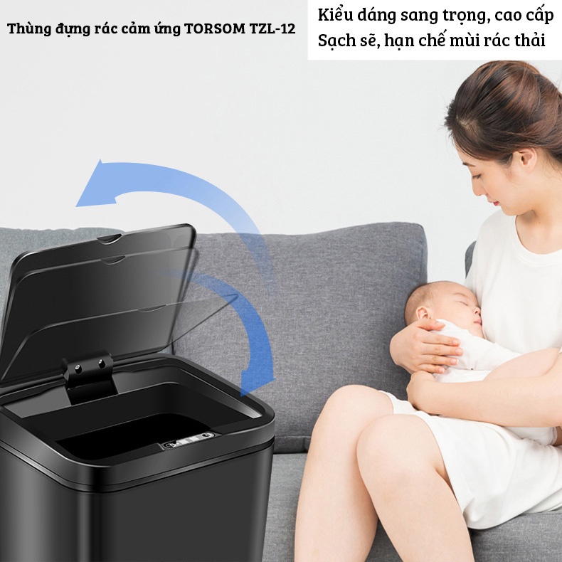 Thùng rác thông minh cảm ứng tự mở đóng sang trọng TORSOM TZL-15