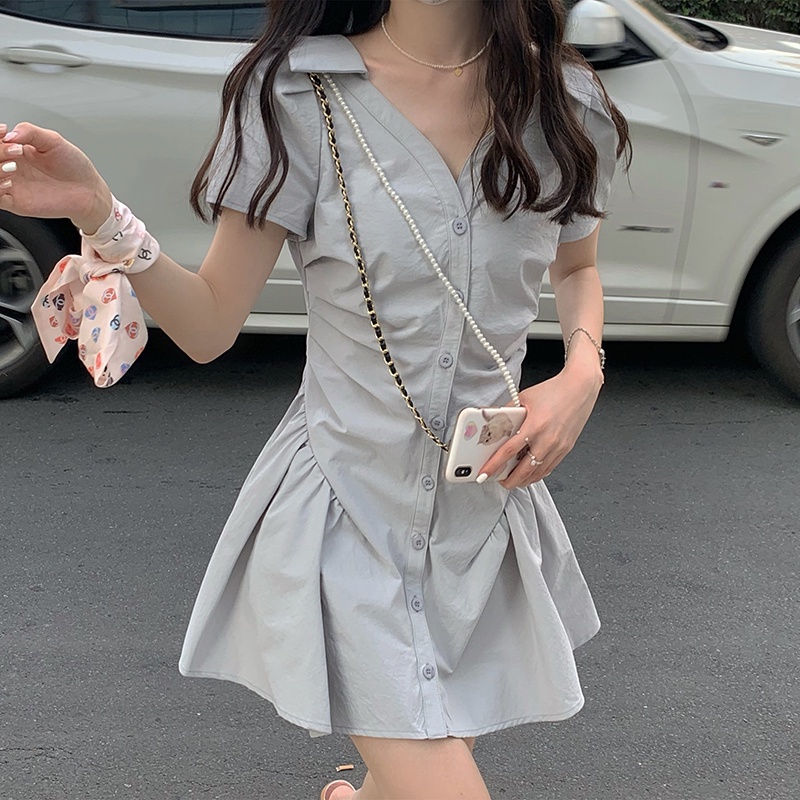 IELGY  Đầm chiffon Dáng Chữ A Màu Trơn Phong Cách Hàn Quốc Thời Trang Cho Nữ