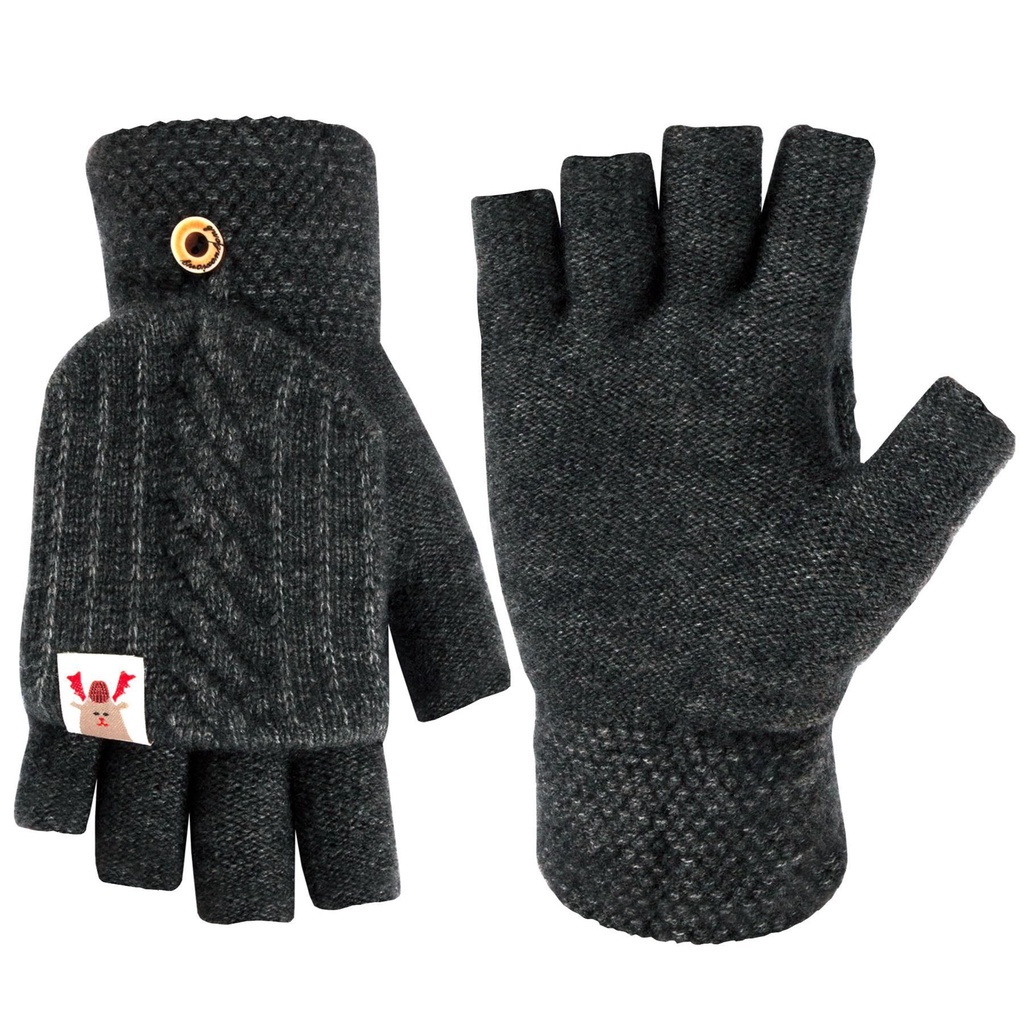 Găng tay vải bông dệt kim hở nửa ngón tay giữ ấm mùa đông thời trang cho nữ