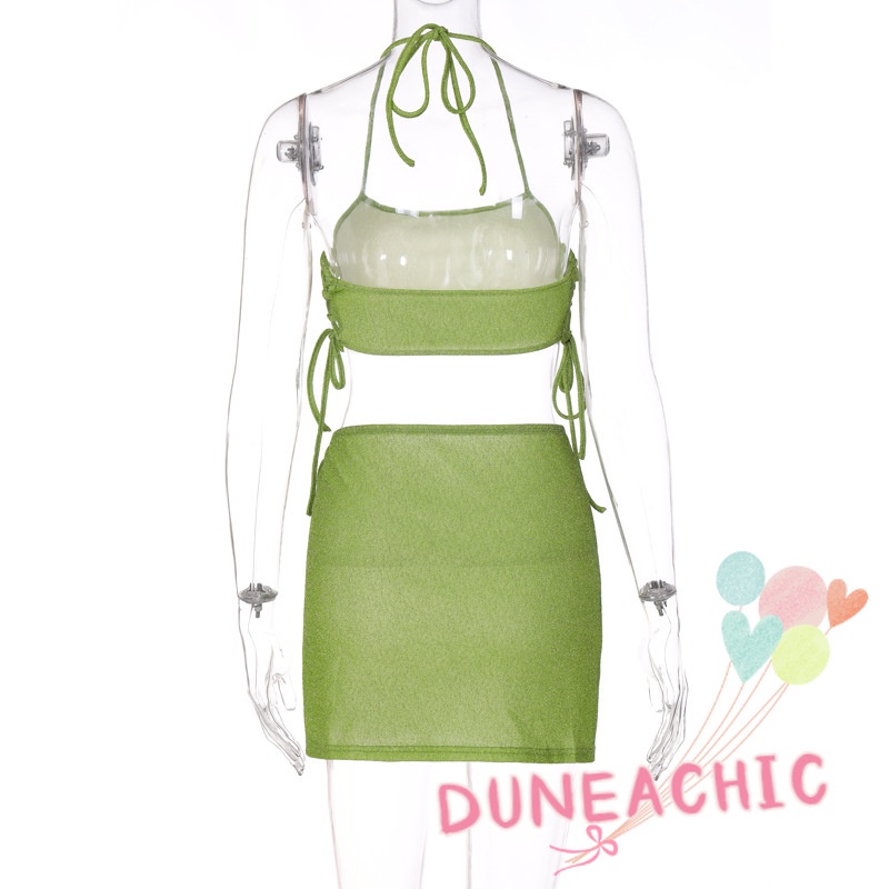 DUNEA Bộ đồ gồm áo cổ yếm và chân váy xẻ tà thời trang gợi cảm cho nữ