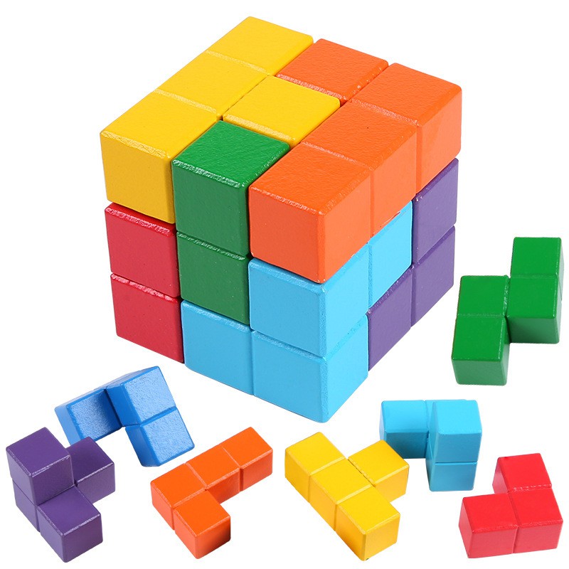 Đồ chơi rubik bộ xếp gạch thành khối rubic xếp hình tetris bằng gỗ