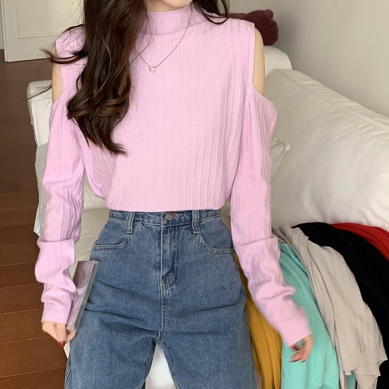 Áo len tay dài trễ vai phong cách Hàn Quốc mới cho nữ