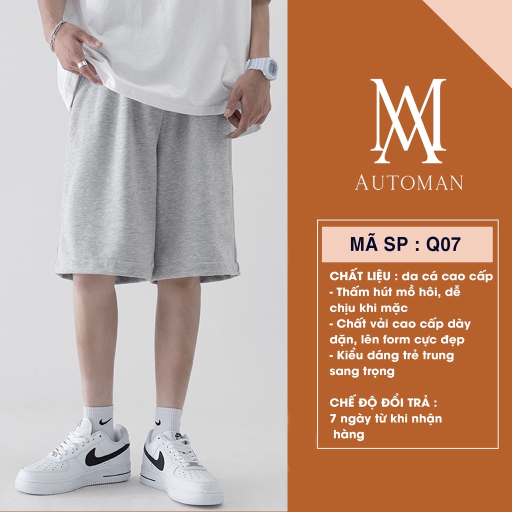 Quần short thun nam quần sooc rộng unnisex chât da cá lưng chun thấm hút mồ hôi AUTOMAN Q07
