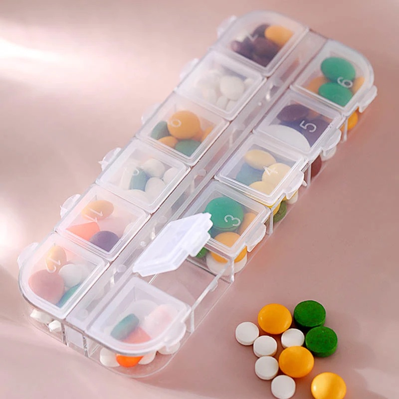 [Hàng mới về] Hộp nhựa đựng thuốc 12 ngăn trong suốt