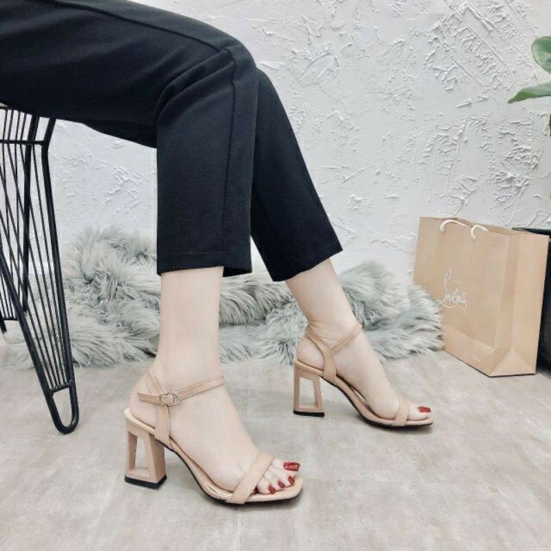 Giày sandal cao gót nữ 7p quai mảnh gót vuông dáng chữ A cao cấp