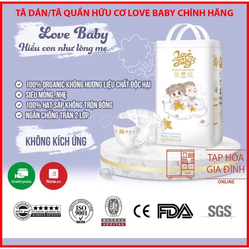 Tã bỉm Hữu cơ Love Baby dán quần Nb36/S dán 50/M dán quần 46/ L quần 42/ XL 38