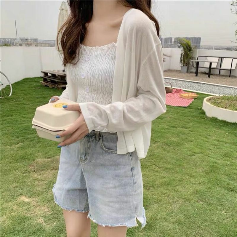 Áo Khoác Cardigan Mỏng Thun Len Tay Dài Ulzzang Cute