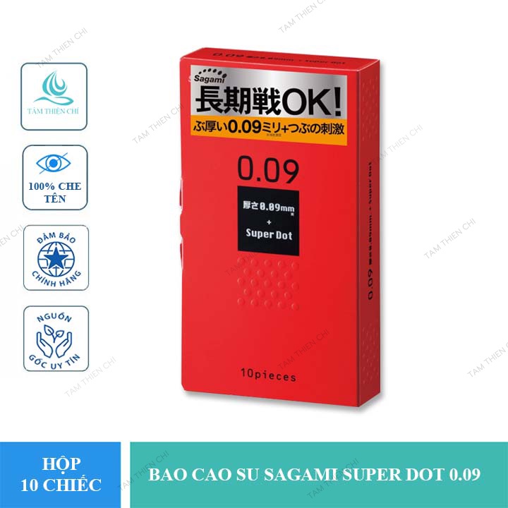 Bao cao su Sagami Super Dot 0.09, siêu gai kích thích, kéo dài (hộp 10c)