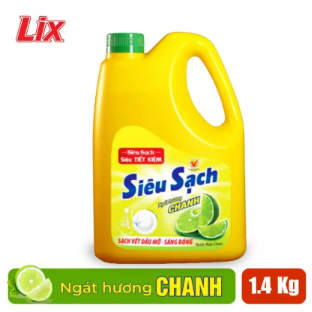 Nước rửa chén siêu sạch chanh 1,4kg NS140 sạch bóng viết dầu mỡ hương chanh thơm mát - Lixco Vietnam