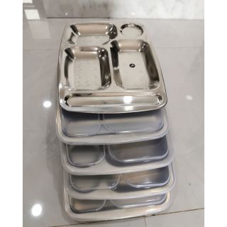 Combo 5 khay cơm inox 5 ngăn có nắp (Có ngăn để đũa)