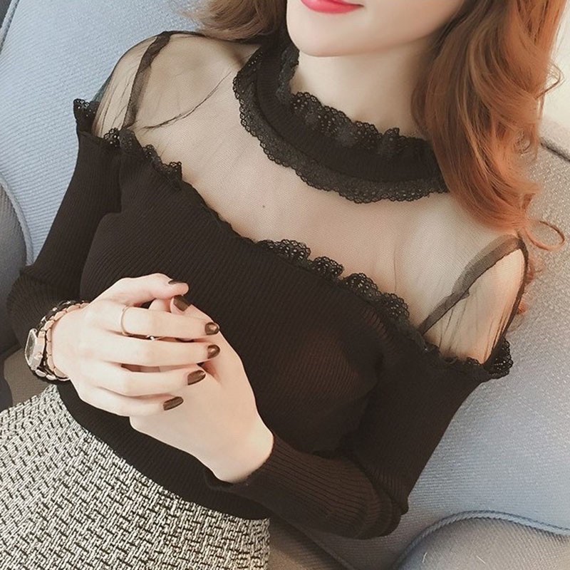 Áo len nữ ❤️ Áo len pha ren cổ cách điệu siêu xinh