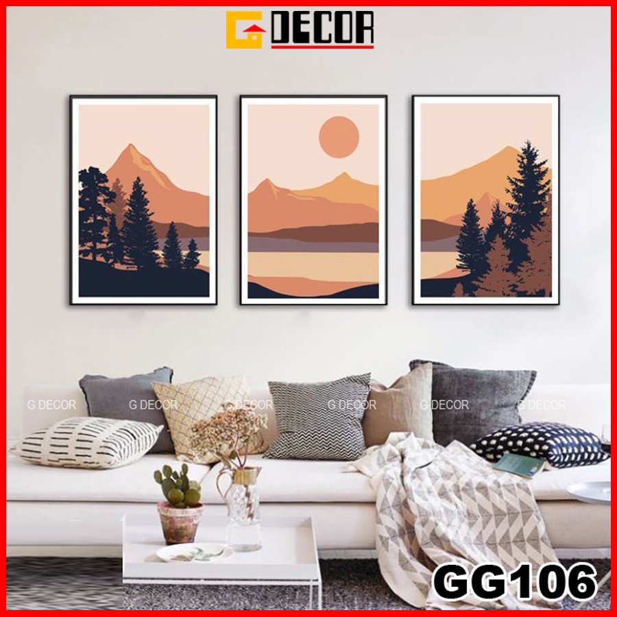 Tranh treo tường canvas khung gỗ 3 bức phong cách hiện đại Bắc Âu tranh trừu tượng trang trí phòng khách phòng ngủ 106