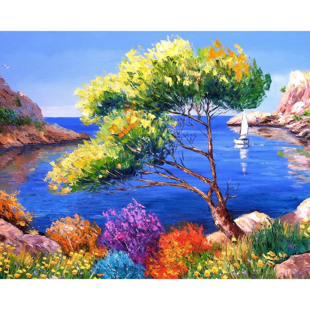 Bộ Tranh Ghép Xếp Hình 1000 Pcs Jigsaw Puzzle (Tranh ghép 70*50cm) Biển Và Cây Xanh Bản Thú Vị Cao Cấp-H51