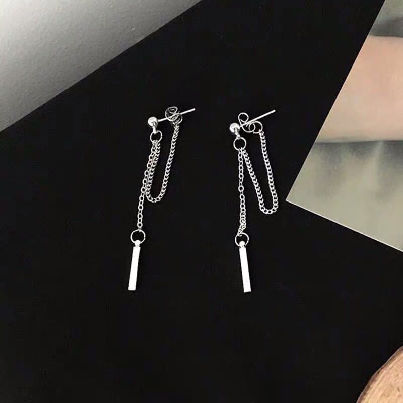 We Flower Chic Silver Tassel Chain Bar Dangle Earrings for Women Simple Fashion Ear Jewelry