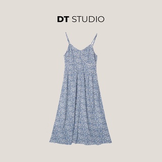 Váy đầm nữ hoa nhí hai dây dáng dài vintage freesize cổ ngọc thướt tha DTSTUDIO