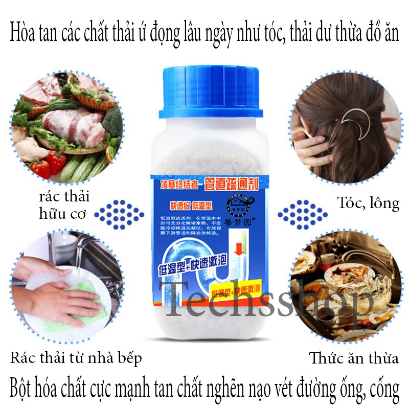 Bột Thông Tắc Bồn Cầu Cho Nhà Tắm - Thông Cống Bồn Rửa Tay Cho Nhà Bếp - Nạo Vét Cống Sàn Nắp Xanh 268gr