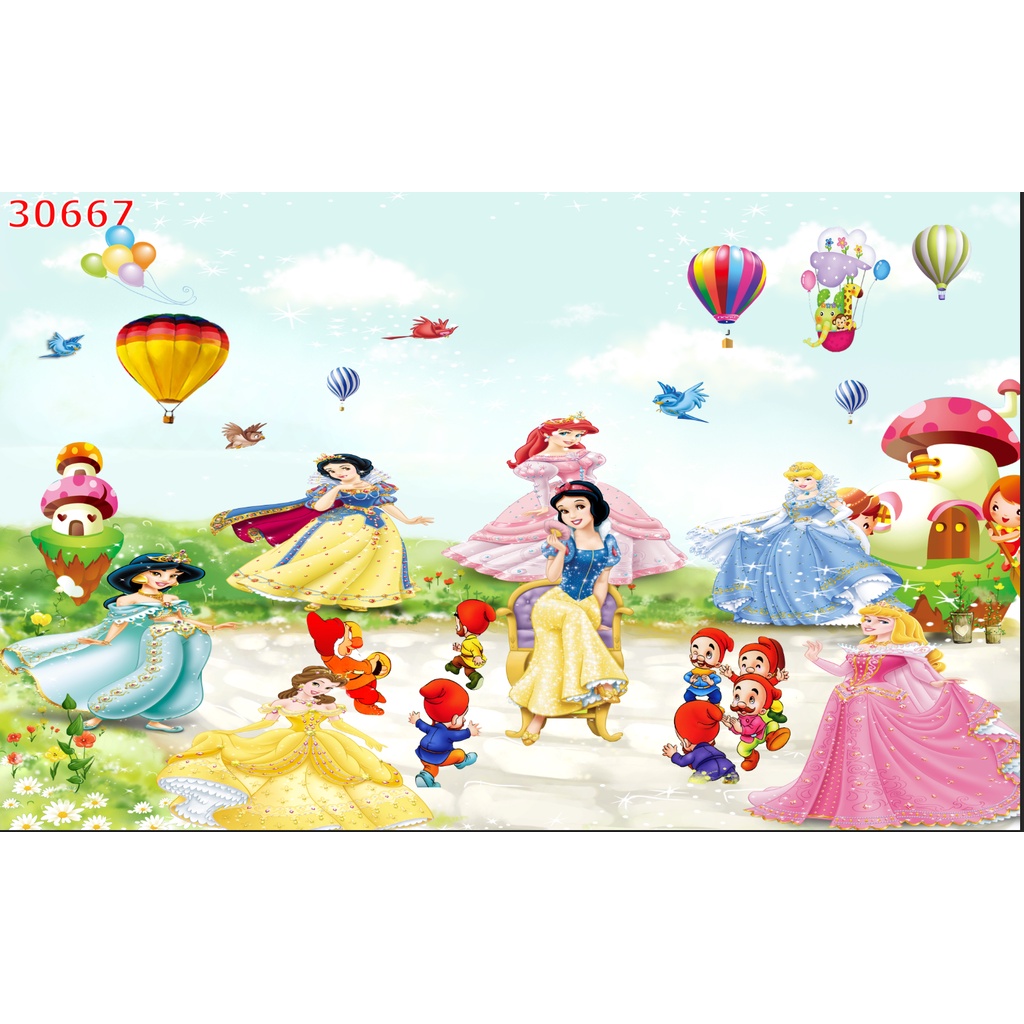 Tranh Dán Tường Trẻ Em Chủ Đề Phim Hoạt Hình NÀNG TIÊN CÁ, CÔNG CHÚA BĂNG GIÁ, BẠCH TUYẾT VÀ BẢY CHÚ LÙN