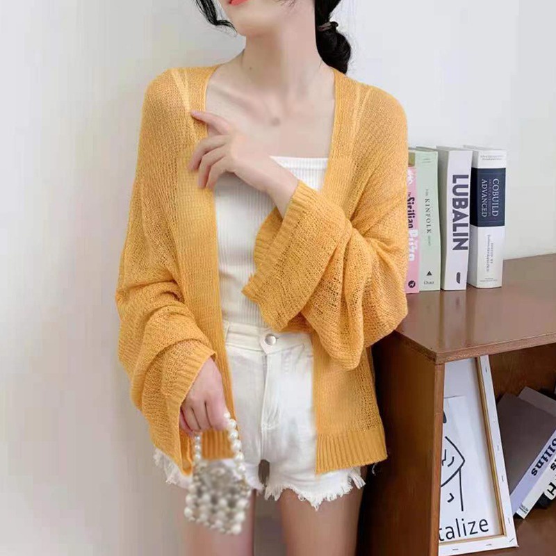 Áo Khoác Cardigan Dệt Kim Dáng Rộng Màu Sắc Xinh Xắn Cho Nữ