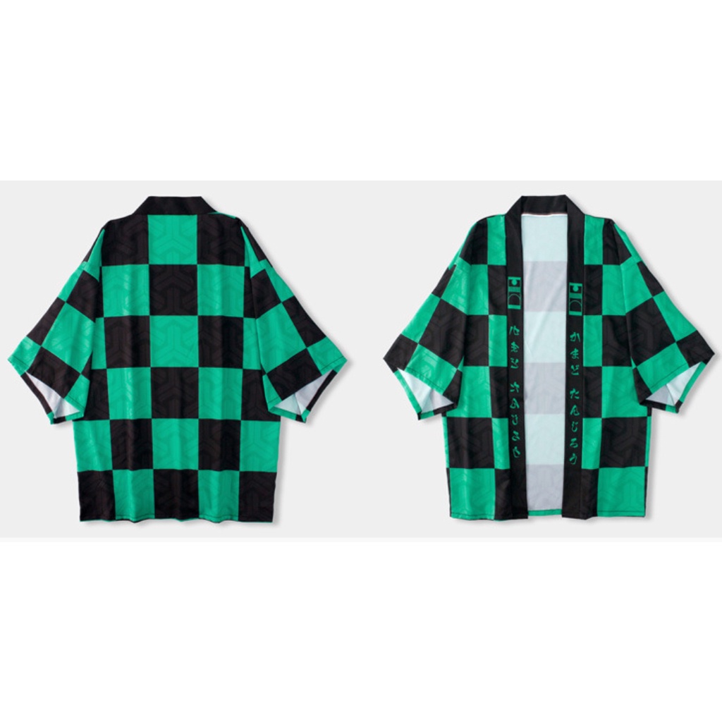 Áo khoác kimono haori in hình caro hình lửa