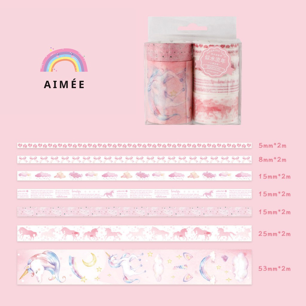 Set 7 Washi Trang Trí Sổ tay, Album, Nhật ký | Hình dán trang trí DIY 7 Cuộn - Có sẵn