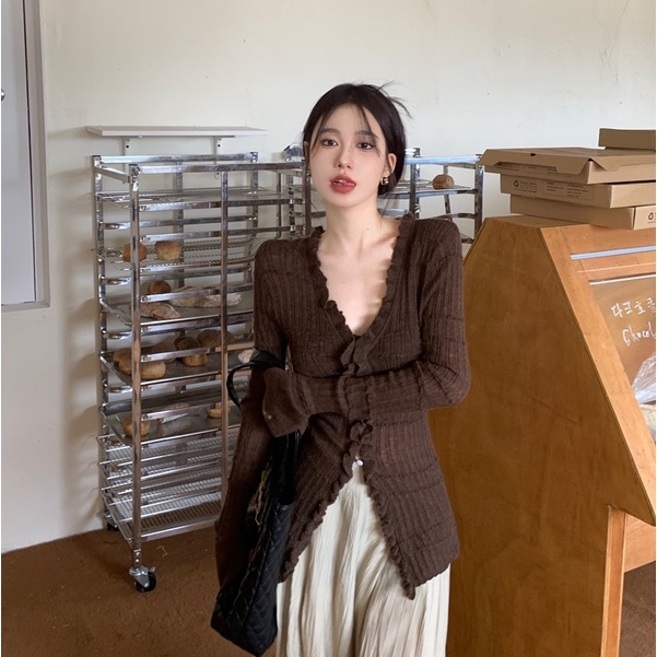 Áo Khoác cardigan Dệt Kim Tay Dài Cổ Chữ V Phong Cách Vintage Dành Cho Nữ