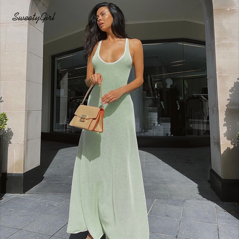 Đầm Cổ Chữ U Không Tay Hở Lưng Màu Trơn Thời Trang Dành Cho Nữ 2022