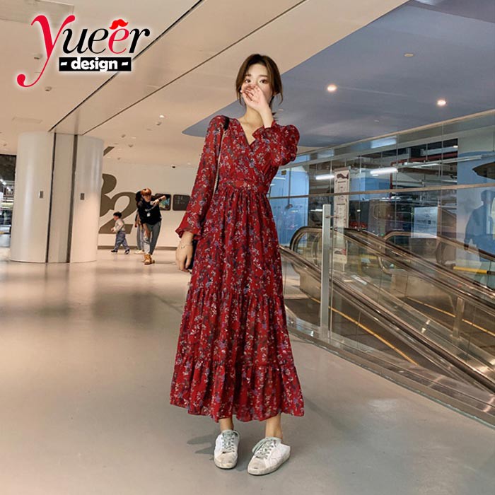 Đầm maxi nữ dài tay hoạ tiết hoa xinh xắn size S-Xl | BigBuy360 - bigbuy360.vn