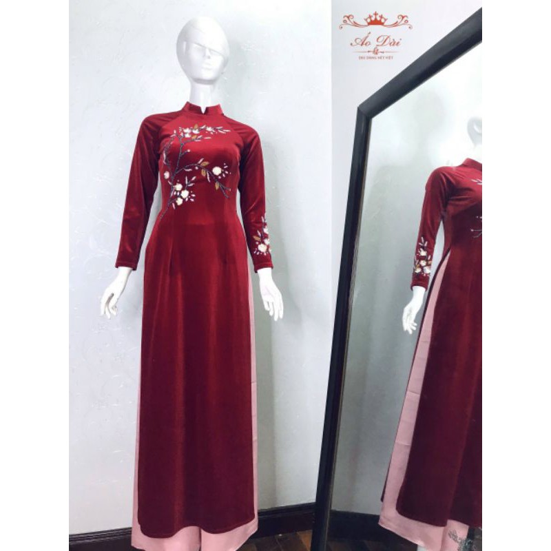 ÁO DÀI NHUNG KẾT HOA CAO CẤP⚡HÀNG ĐẸP - GIÁ RẺ⚡SP Y HÌNH