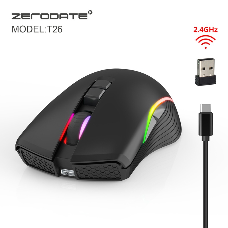 Chuột Gaming Zerodate Không Dây 2.4ghz Loại C 7 Nút Bấm Có Thể Sạc Lại