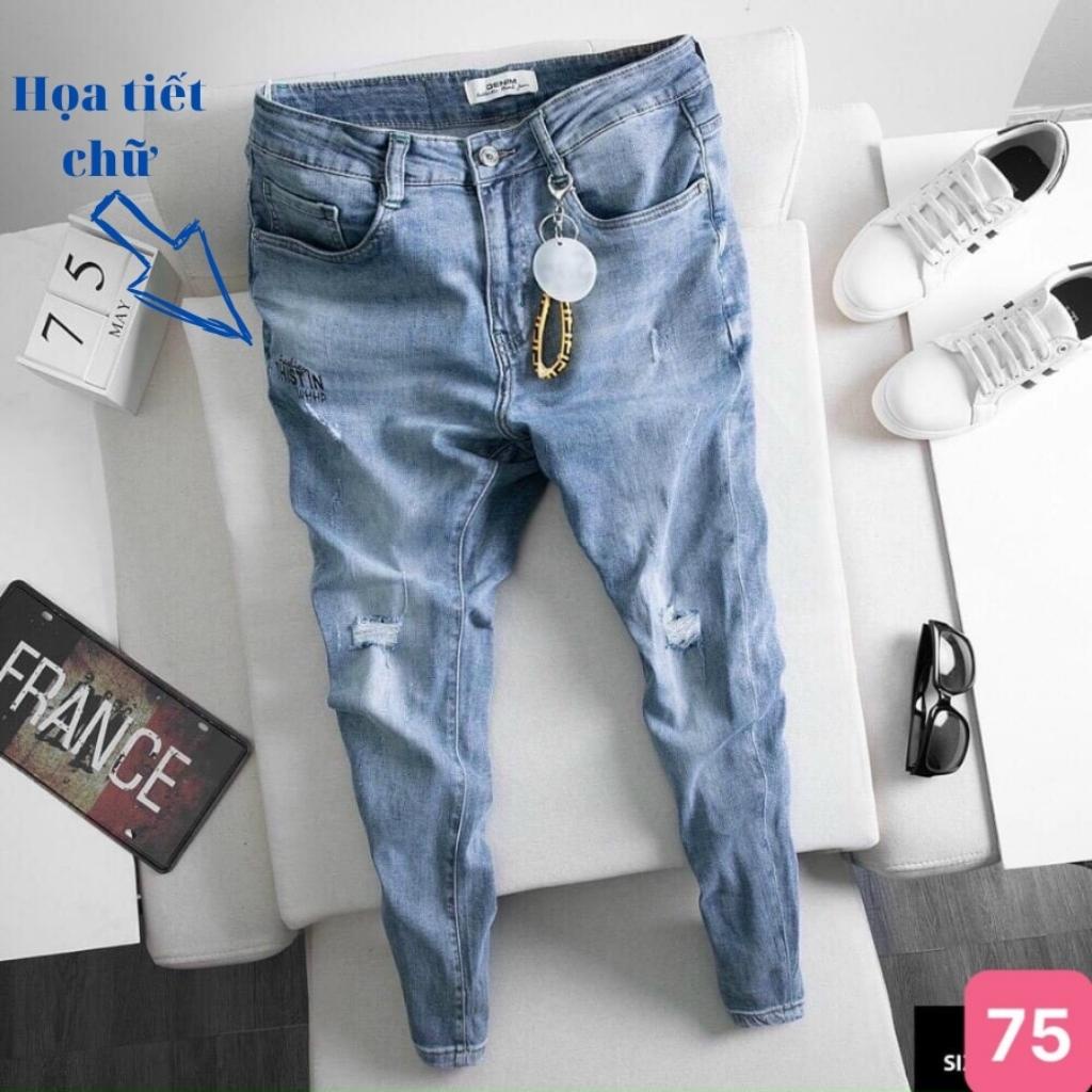 Quần jean nam rách gối màu đen chất bò cao cấp co dãn 4 chiều cực đẹp rin trơn from dáng skinny đẹp YuMy JM50
